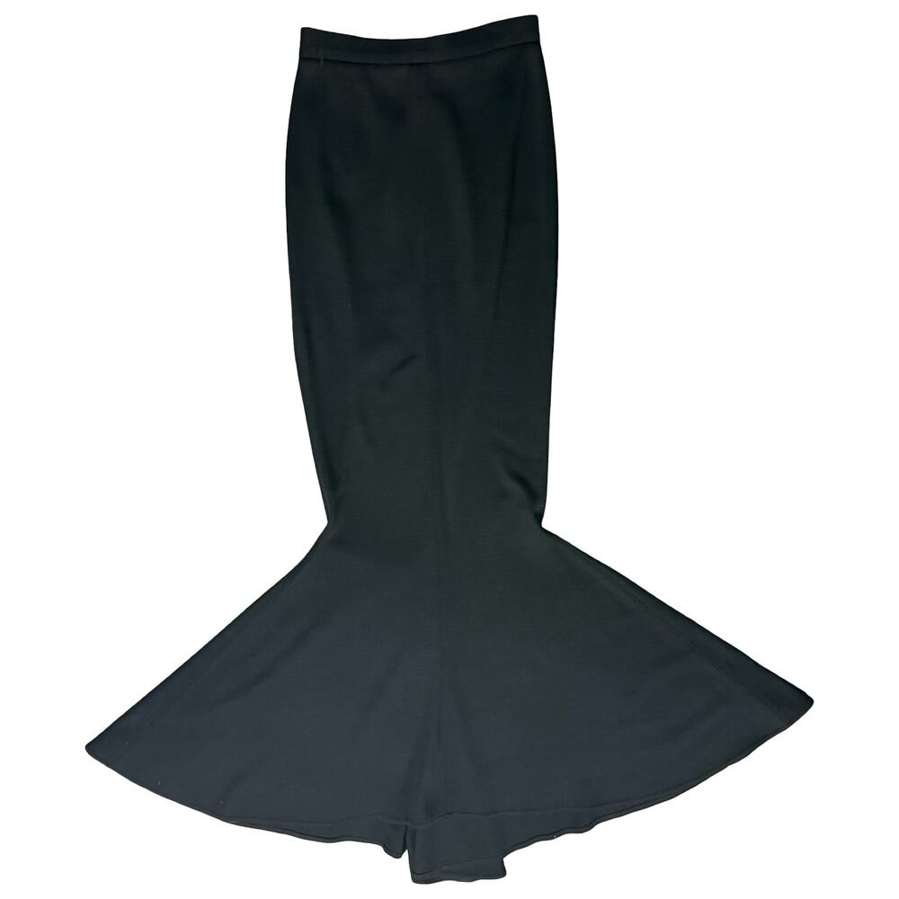Vintage 90s Isaac Mizrahi Black Wool Stretch Long Mermaid Maxi Skirt size 6 - Picture 3 of 14